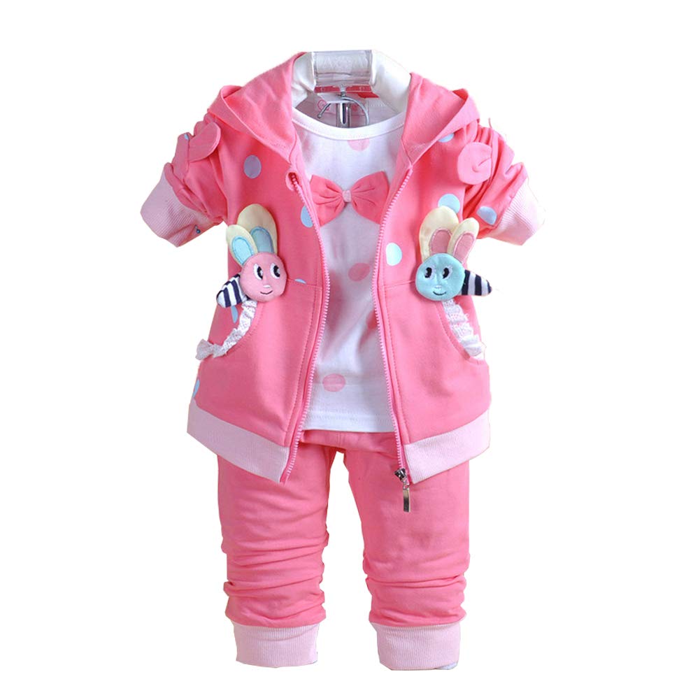 Yao 6M-4Y 3pcs Baby Girl Casual Hoodie Jacket Cotton T-Shirt Pants Sweater