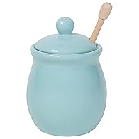 Now Designs Honey Pot with Wood Honey Dipper, Eggshell Blue