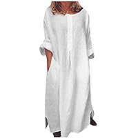 Women's Long Sleeve Dress Retro Dress Solid Color Round Neck Maxi Dresses, S-5XL
