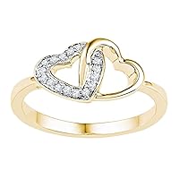 The Diamond Deal 10kt Yellow Gold Womens Round Diamond Double Locked Heart Ring 1/12 Cttw