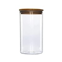 1000ML Nature Airtight Bamboo Lid Clear Glass Bottle Storage Jar Seal Tank Kitchen Organization for Tea Coffee Beans Sugar Salt Container