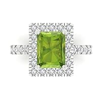 Clara Pucci 4 Brilliant Emerald Cut Solitaire W/Accent Halo Natural Green Peridot Anniversary Promise Wedding ring Solid 18K White Gold