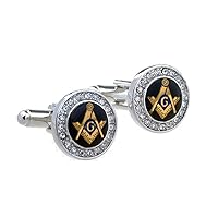Freemason Masonic Mason Crystal Pair Cufflinks in a Presentation Gift Box & Polishing Cloth