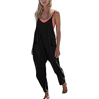 Flygo Womens Casual Jumpsuits Adjustable Spaghetti Straps Baggy Harem Overalls Loose Sleeveless Romper With Pockets