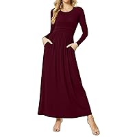 CATHY Women's Fashion Dress High Waist Long Sleeve Dresses Round Neck Casual with Pockets