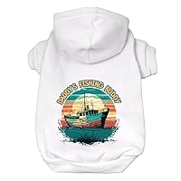 Daddy's Fishing Buddy Dog Hoodie - Boat Dog Coat - Fishing Dog Clothing - White, L