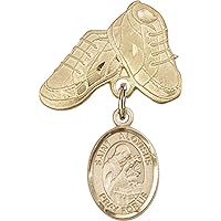 Jewels Obsession Baby Badge with St. Aloysius Gonzaga Charm and Baby Boots Pin | Gold Filled Baby Badge with St. Aloysius Gonzaga Charm and Baby Boots Pin - Made in USA