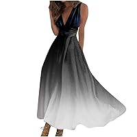 Maxi Dresses for Women 2024 Gradient Dress Casual A line Dresses Spring Swing Dress V Neck Sleeveless Dress