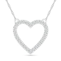 DGOLD 10kt White Gold Round White Diamond Delicate Heart Necklace for women (1/5 cttw)