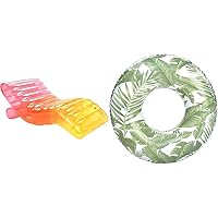 Giant Inflatable Luxury Clear Rainbow Chaise Lounger, Chair Pool Float (Product 1) and FUNBOY Giant Inflatable Tropical Tube Float, Donut Style Pool Float (Product 2)