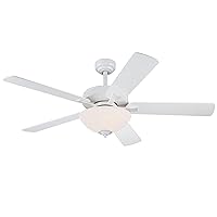 Westinghouse Lighting 7308300 Albert, Traditional LED Ceiling Fan with Light, 52 Inch, White Finish, Frosted Glass