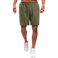 Men's Loose Cotton Linen Shorts Drawstring Summer Bermuda Board Shorts Quick Dry Sports Athletic Workout Short Pants