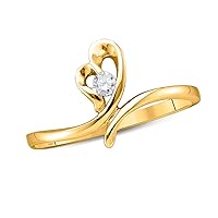 The Diamond Deal 14kt Yellow Gold Womens Round Diamond Heart Promise Bridal Ring 1/12 Cttw