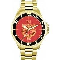 Limited Edition Chinese New Year of The Tiger 2022 for Men, Analogue Display, Japanese Quartz Movement Watch with Gold Stainless Steel Bracelet, Custom Made Engraved Watch