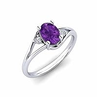 Sterling Silver 925 Amethyst Oval 7x5mm Three Stone Ring With Rhodium Plated | Beautiful Design Three Stone Ring For Woman's And Girls