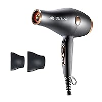 SUTRA Professional BD2 Blow Dryer | Infrared/Ceramic Technology, 3 Heat Settings, 2 Speed Settings and Cool Shot, Ultra Light Weight, Ultra Quiet, 2 Concentrator Nozzles, Black/Gold