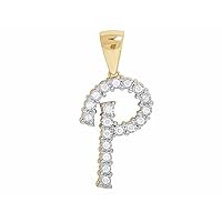 Unisex Real 10K Yellow Gold Plated Diamond Letter P Initial Pendant 2/5 Ct 1.3