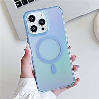 Gradient Color Wireless Charging Clear Case for iPhone 15 12 13 14 Pro Max Plus Magnetic Hard PC Cover,Blue,for iPhone 13 Pro