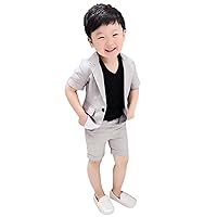 Boys' Notch Lapel Suit Two Pieces One Button Jacket and Short Pants for Children's Clothing