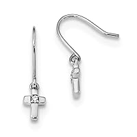 925 Sterling Silver Rhodium Diam. Religious Faith Cross Dangle Shepherds Hook Earrings Measures 20x4.9mm Wide Jewelry for Women