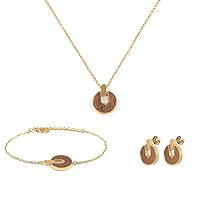 BEWELL Wood Jewelry Sets with Necklace Bracelet Dangle Hoop Stud Earrings For Women