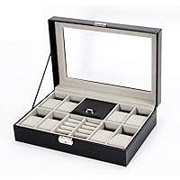 Watch Box Watch Box - 8 Slots Jewellery Watch Storage Box With Glass Lid And Bracelet Bangle Tray Watch Organizer Collection