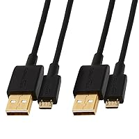 Amazon Basics 2-Pack USB-A to Micro USB Fast Charging Cable, 480Mbps Transfer Speed with Gold-Plated Plugs, USB 2.0, 3 Foot, Black