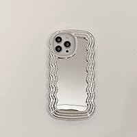 Invisible Stand Holder Mirror Phone Case for iPhone 14 14Pro Max 13 12 Pro 11 Luxury 3D Wavy Plating Back Cover,Silver,for iPhone 13Pro