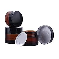 3 Pcs Amber Glass Jars Refillable Cosmetic Sample Bottles Jar Empty Face Cream Lip Balm Lotion Essential Oils Storage Container Pot Bottle With Inner Liners and Black Lids size 50ml
