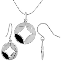 Sterling Silver Onyx Diamond in Circle Earrings Flawless Finish Nice Diamonds 1 inch