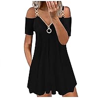 Plus Size Sundress for Womens Work Fall Elegant Short Sleeve Cami Comfort Cool Cotton Solid Collarless