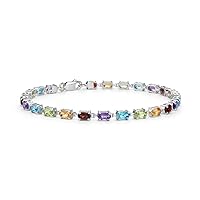 925 Sterling Silver Multi Gemstone Bracelete | Oval 6x4mm | Woman and Girls | Linear Tennis Bracelet |It is Always Nice to Have a Bracelet for Any Occasion