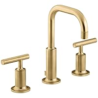 KOHLER K-14406-4-2MB Purist Bathroom Sink Faucet, Widespread Low Lever Handles and Low Gooseneck Spout, Vibrant Brush Moderne Brass