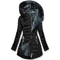 Womens Zip Up Fuzzy Fleece Lined Coat Plus Size Winter Warm Thicken Hooded Jacket Casual Padded Coats with Pockets