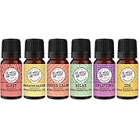 Wild Essentials 6 Pack Synergy Blend Aromatherapy Essential Oil Gift Set 100% Pure, Undiluted 10ml Bottles of Breathe Easy, Alert, Inner Calm, Relax, Uplifting, Zen, Made in USA