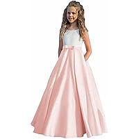Girl's Satin Flower Girl Dress First Communion Dress Kids Wedding Ball Gowns Pearl Pink