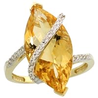 14k Gold Marquise Stone Ring, w/ 0.15 Carat Brilliant Cut Diamonds & 6.67 Carats Marquise Cut (20x10mm) Citrine Stone, 7/8
