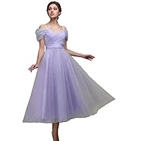 Women's Spaghetti Strap Prom Dresses for Women 2023 Tea Length Tulle Formal Evening Party Gowns
