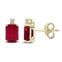 6x4MM Emerald Shape Natural Gemstone And Diamond Earrings in 14K White Gold and 14K Yellow Gold (Available in Garnet, Ruby, Tanzanite, and More)