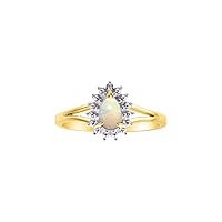 Halo Ring: Diamonds, 6X4MM Pear-Shaped Gemstone - Women's Color Stone Birthstone Jewelry - Elegant Yellow Gold Plated Silver Ring Sizes 5-10