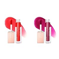 New York Lifter Gloss Hydrating Lip Gloss with Hyaluronic Acid, Sweetheart & Taffy Shades, Sheer Red & Berry, 1 Count Each