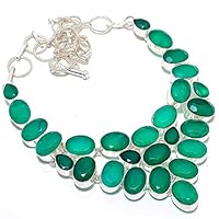 NATRYSTAL GEMS™ Emerald(Simulated) Gemstone Handmade 925 Sterling Silver Jewelry Necklace 18