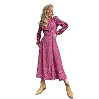 Casual Loose Women' Dress Neck Long Sleeve Office Lady Dresses Classic Female