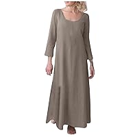 Women's Summer Maxi Dress Scoop Neck Swing Solid Color Loose Cotton Linen Long Dresses Beach Flowy Dress Plus Size