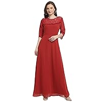 Jessica-Stuff Solid Georgette Blend Stitched Flared/A-line Gown (Red) (1025)