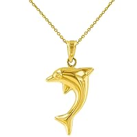 14K Yellow Gold Dolphin Charm Pendant Necklace with High Polish