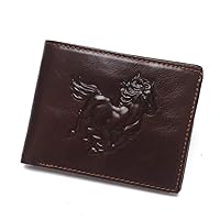Men's Cool Eagle Wolf Horse Totem Cowhide Leather Vertical Wallet Zipper Multi-card Cardholder (Horse Totem)