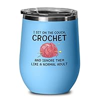 Crochet Blue Wine Tumbler 12oz - the couch crochet - Hand Knitting Amigurumi Vintage Style Crochet Projects Crafts Crocheter Mom Gifts