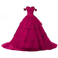Women's Sweet 16 Off Shoulder Beaded Quinceanera Dresses Sweetheart Neck Long Formal Ball Gowns Tulle