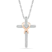 DGOLD Sterling Silver and 10kt Rose Gold Round White Diamond Cross Fashion Pendant for Women (1/10 cttw)